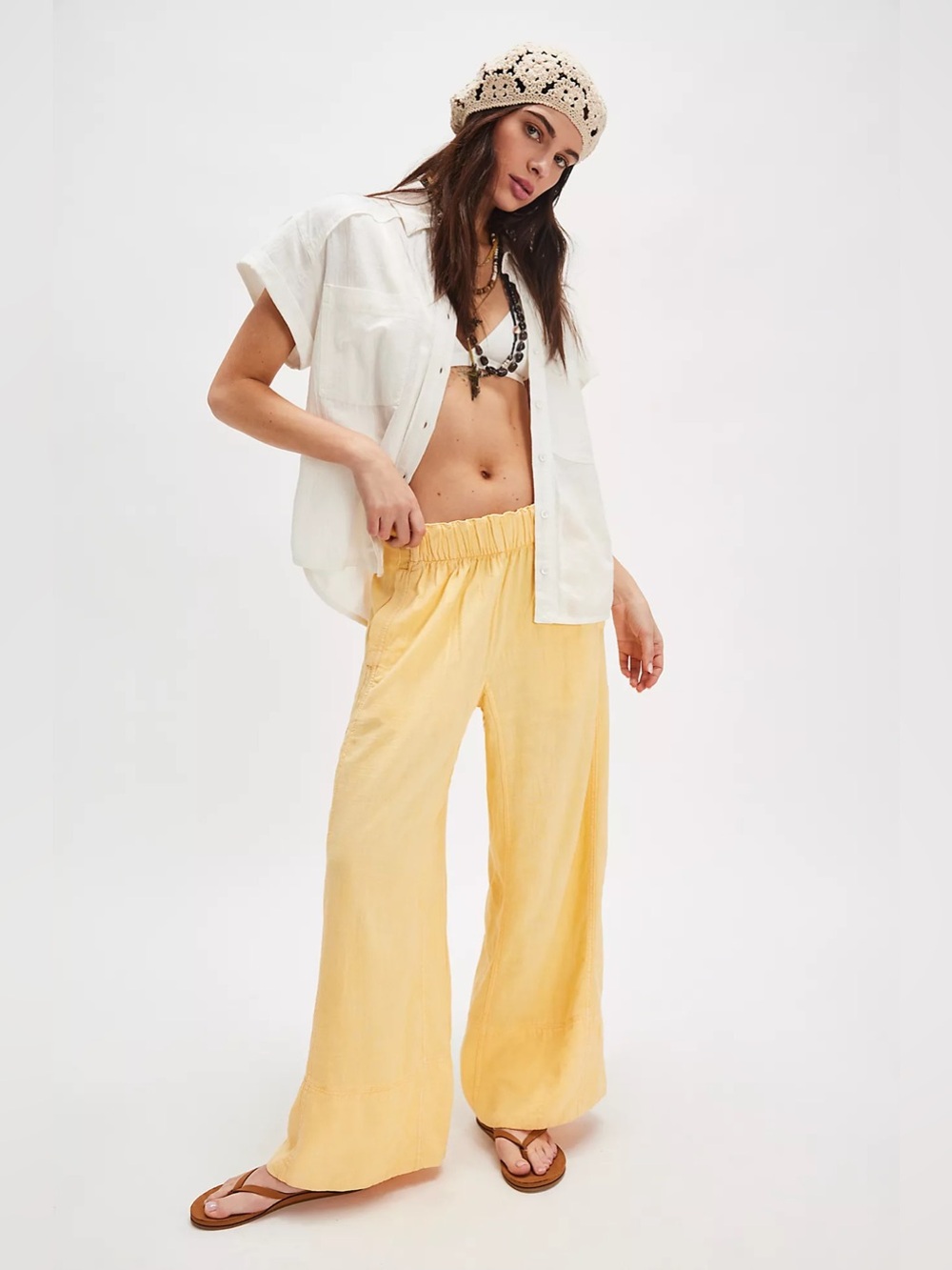 Free people Day's End Linen Pull-On Pants size L